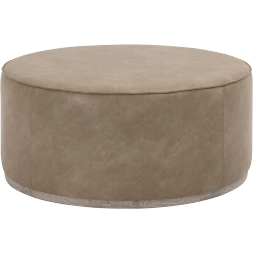 Vale 36" Round Ottoman in Ivanhoe Toast Brown Vegan Leather & Gray Wood